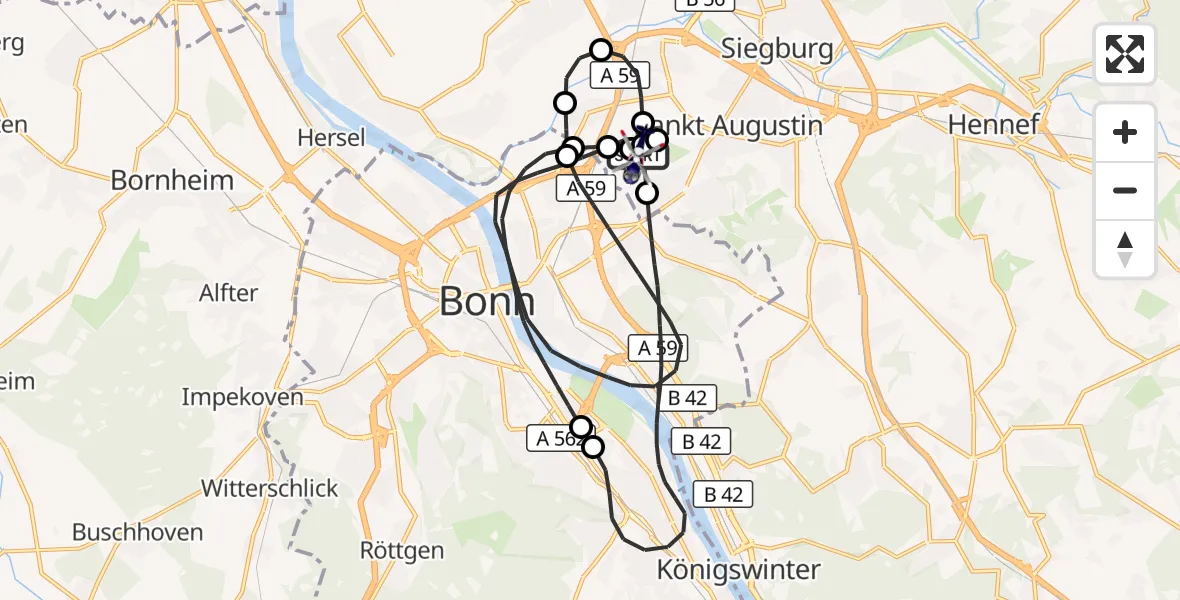 Flugroute Polizeihubschrauber Bonn-Hangelar Flugplatz - Bonn-Hangelar Flugplatz, 02 Oktober 2026, 07:38