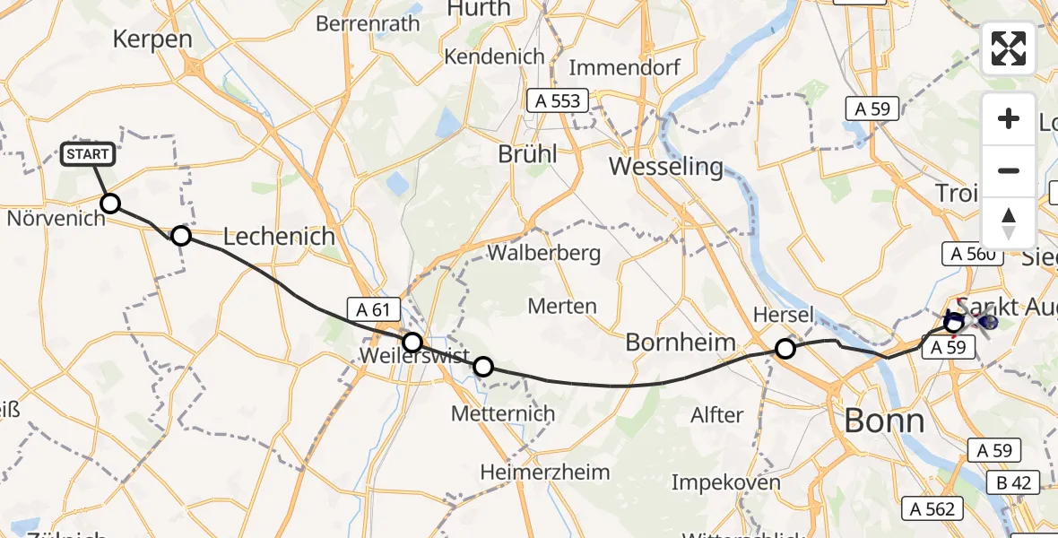 Flugroute Polizeihubschrauber Militärflugplatz Nörvenich - Sankt Augustin, 02 Oktober 2026, 07:44