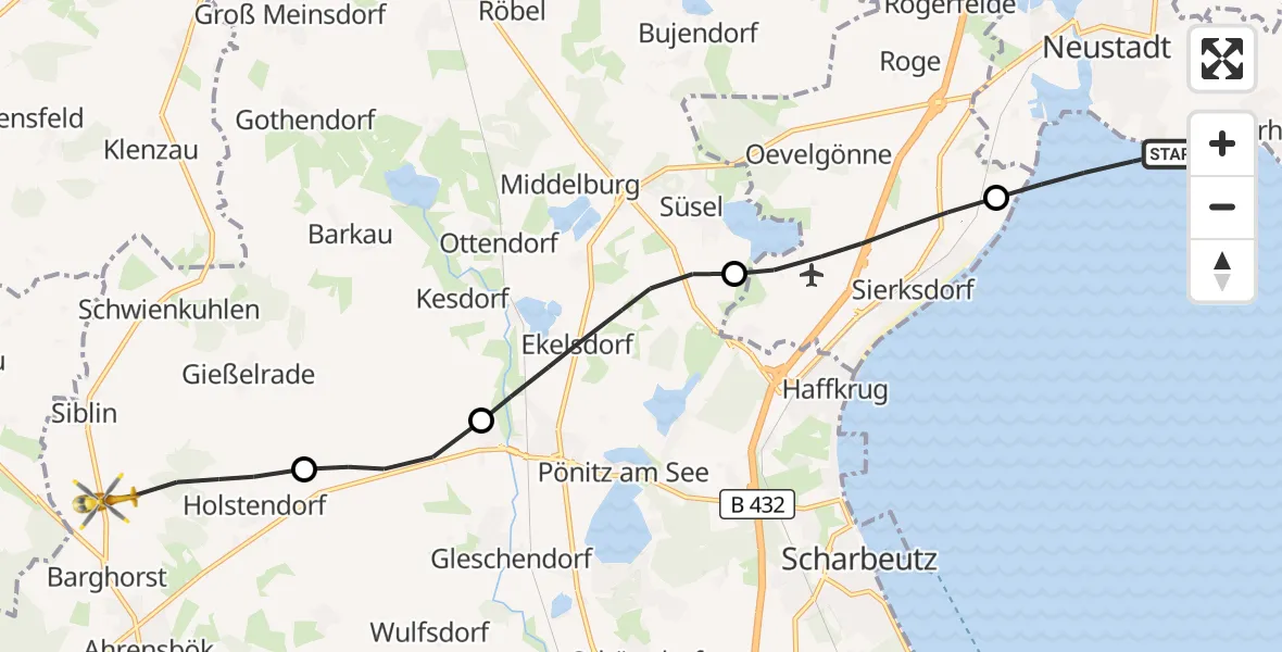 Flugroute Rettungshubschrauber Neustadt in Holstein - Christoph 12 Luftrettungszentrum, 02 Oktober 2026, 07:46