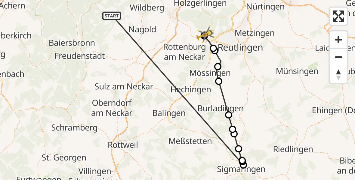 Flugroute Ambulanzhubschrauber Altensteig - Tübingen Trauma Hospital, 02 Oktober 2026, 07:49