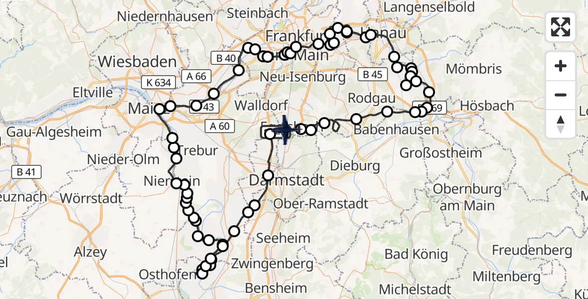 Flugroute Polizeiflugzeug Erzhausen - Flughafen Frankfurt-Egelsbach, 02 Oktober 2026, 07:56
