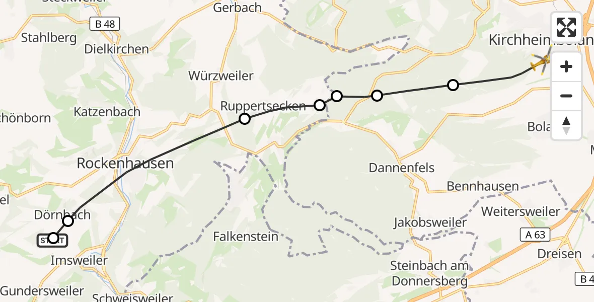 Flugroute Rettungshubschrauber Rockenhausen - Kirchheimbolanden, 02 Oktober 2026, 08:04
