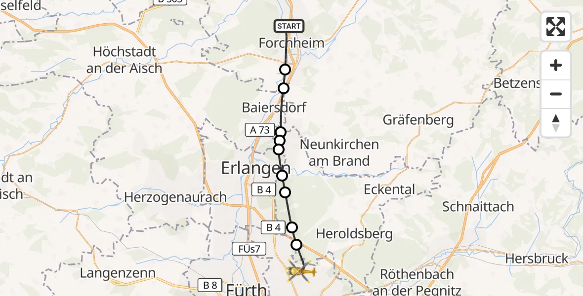 Flugroute Ambulanzhubschrauber Forchheim - Flughafen Nuremberg, 02 Oktober 2026, 08:07
