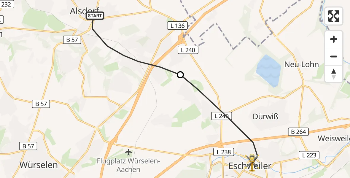 Flugroute Rettungshubschrauber Alsdorf - Eschweiler, 02 Oktober 2026, 08:08