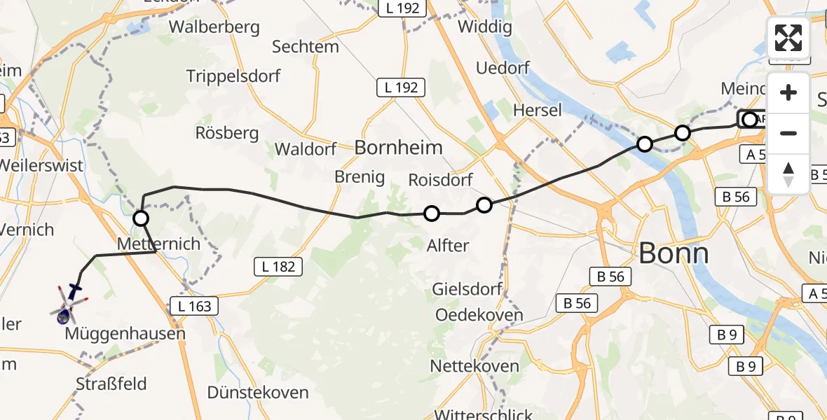 Flugroute Polizeihubschrauber Sankt Augustin - Weilerswist UL, 02 Oktober 2026, 08:21