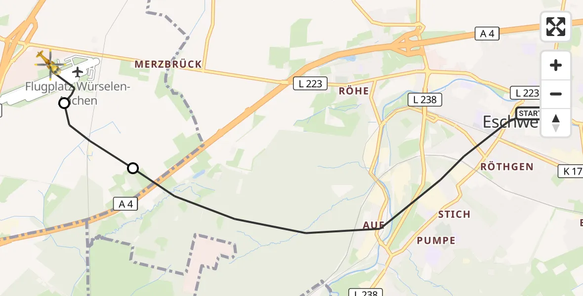 Flugroute Rettungshubschrauber Eschweiler - Aachen-Merzbrück Flughafen, 02 Oktober 2026, 08:21