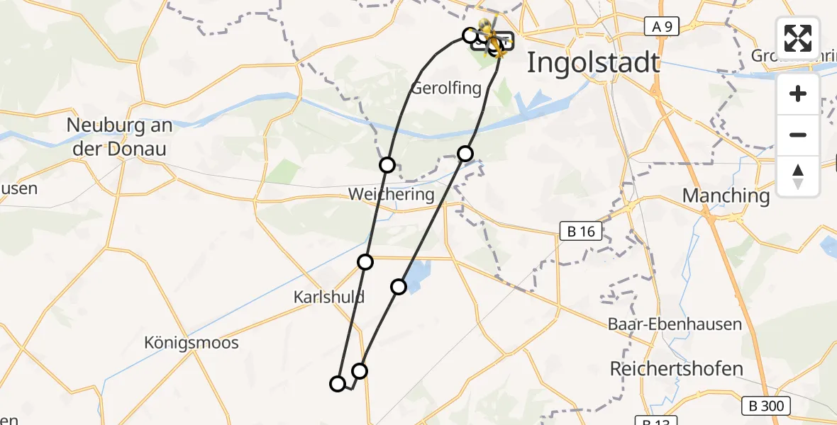 Flugroute Rettungshubschrauber Ingolstadt Hospital - Ingolstadt Hospital, 02 Oktober 2026, 08:34