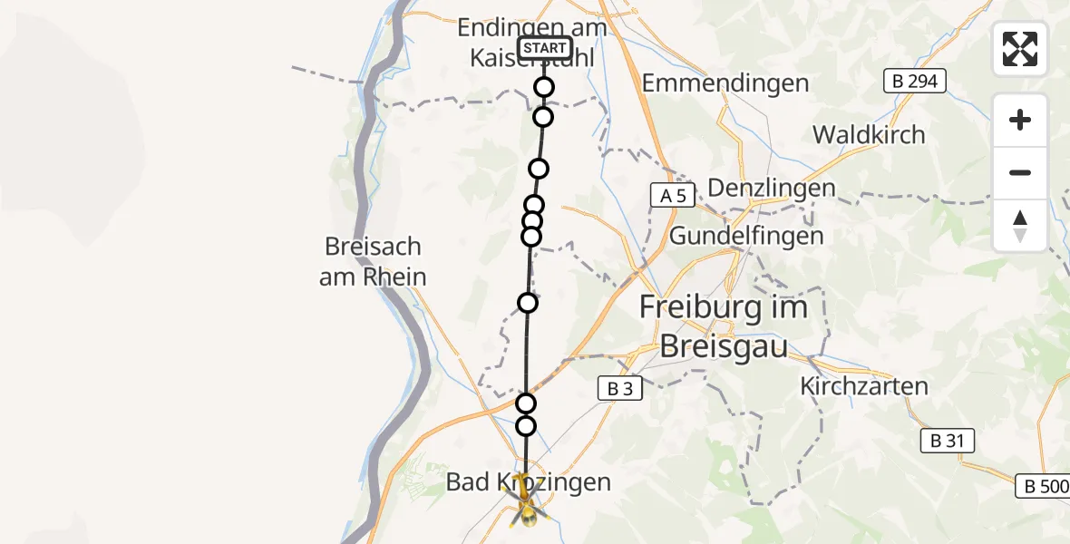 Flugroute Ambulanzhubschrauber Endingen am Kaiserstuhl - Bad Krozingen, 02 Oktober 2026, 08:38