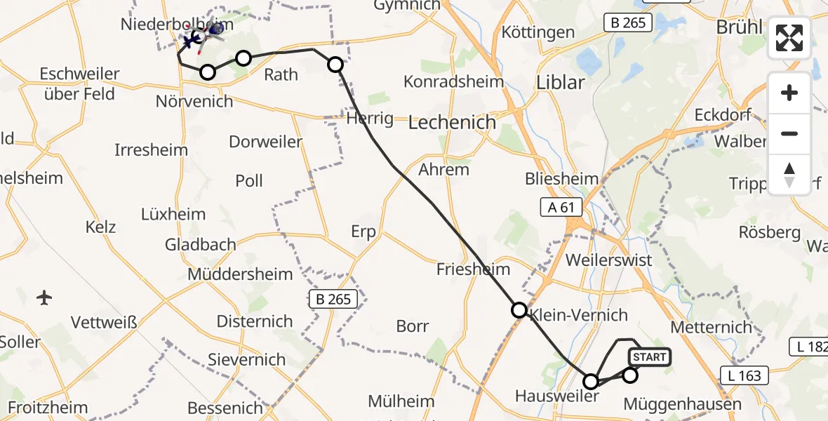 Flugroute Polizeihubschrauber Weilerswist - Militärflugplatz Nörvenich, 02 Oktober 2026, 08:38