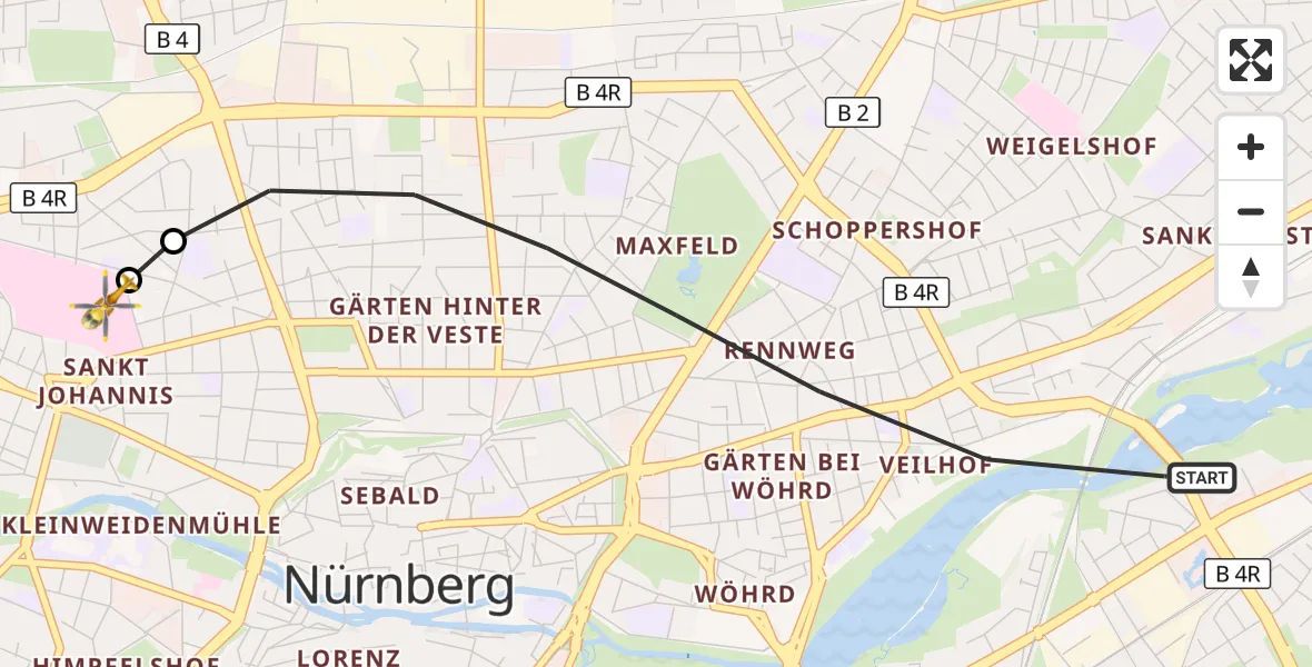 Flugroute Rettungshubschrauber Nürnberg - Nürnberg North Hospital, 02 Oktober 2026, 08:48