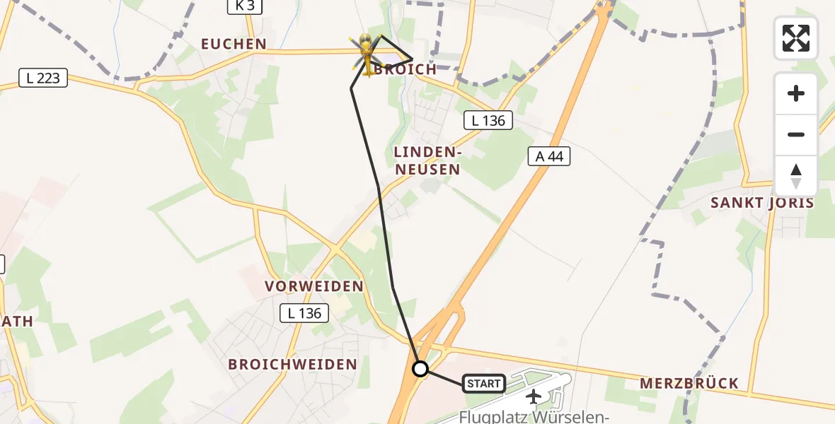 Flugroute Rettungshubschrauber Aachen-Merzbrück Flughafen - Würselen, 02 Oktober 2026, 08:51