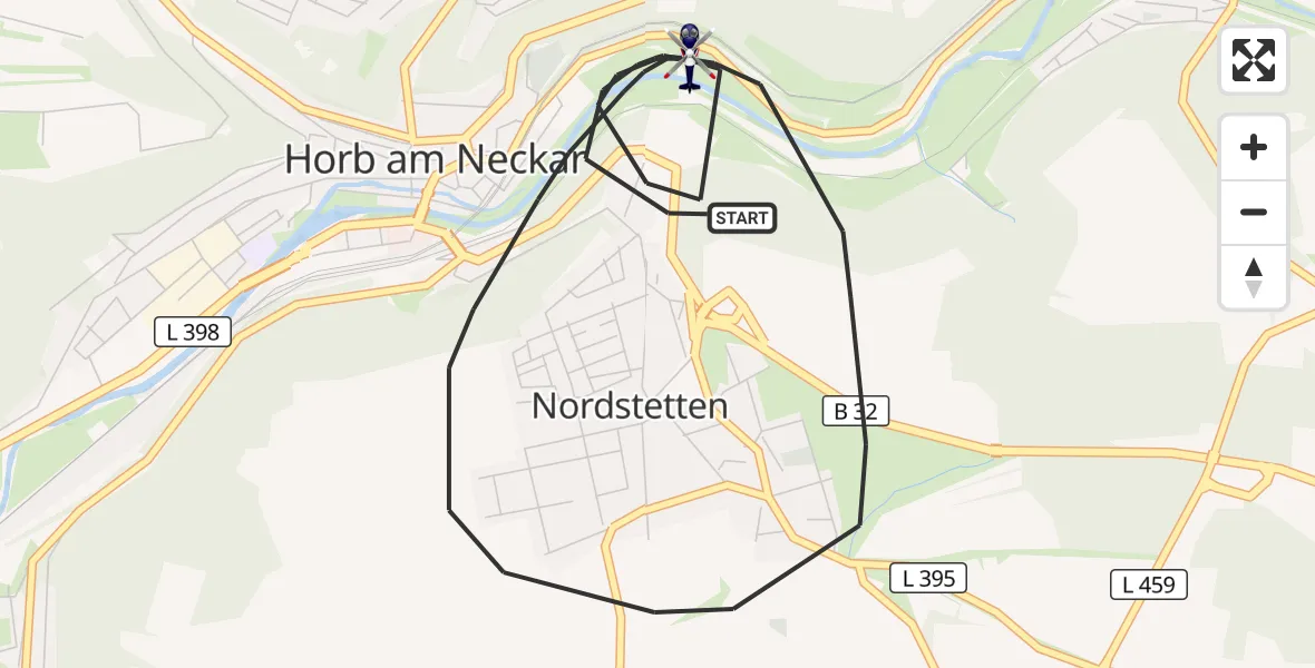 Flugroute Polizeihubschrauber Horb am Neckar - Horb am Neckar, 02 Oktober 2026, 08:54