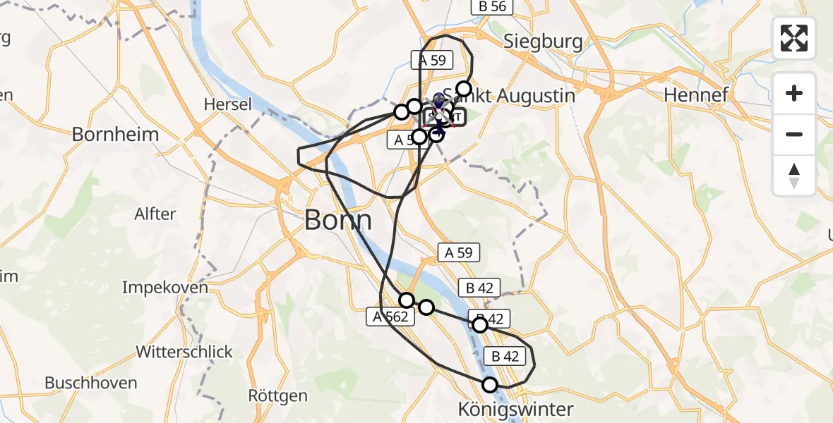 Flugroute Polizeihubschrauber Bonn-Hangelar Flugplatz - Sankt Augustin, 02 Oktober 2026, 08:58
