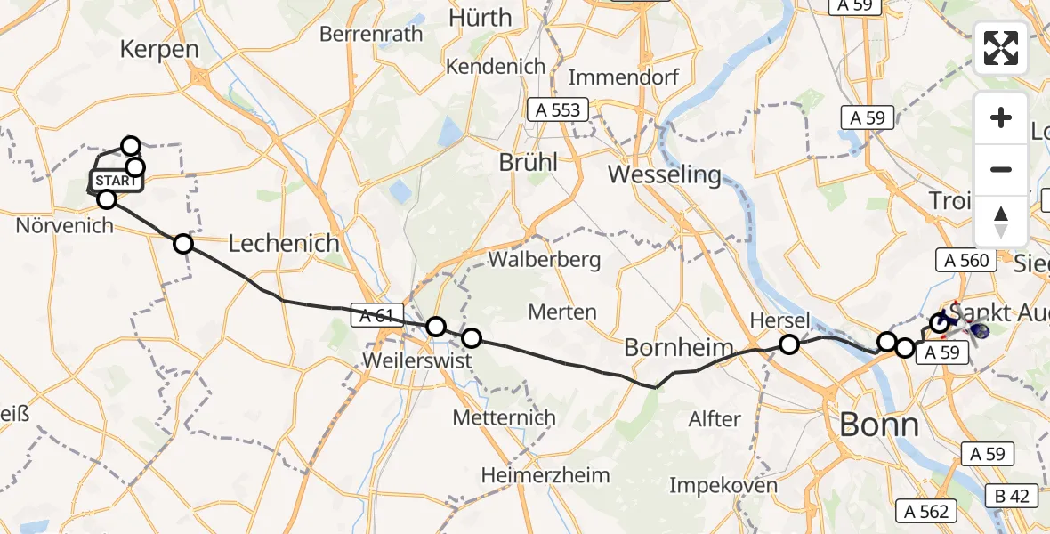 Flugroute Polizeihubschrauber Militärflugplatz Nörvenich - Sankt Augustin, 02 Oktober 2026, 09:16
