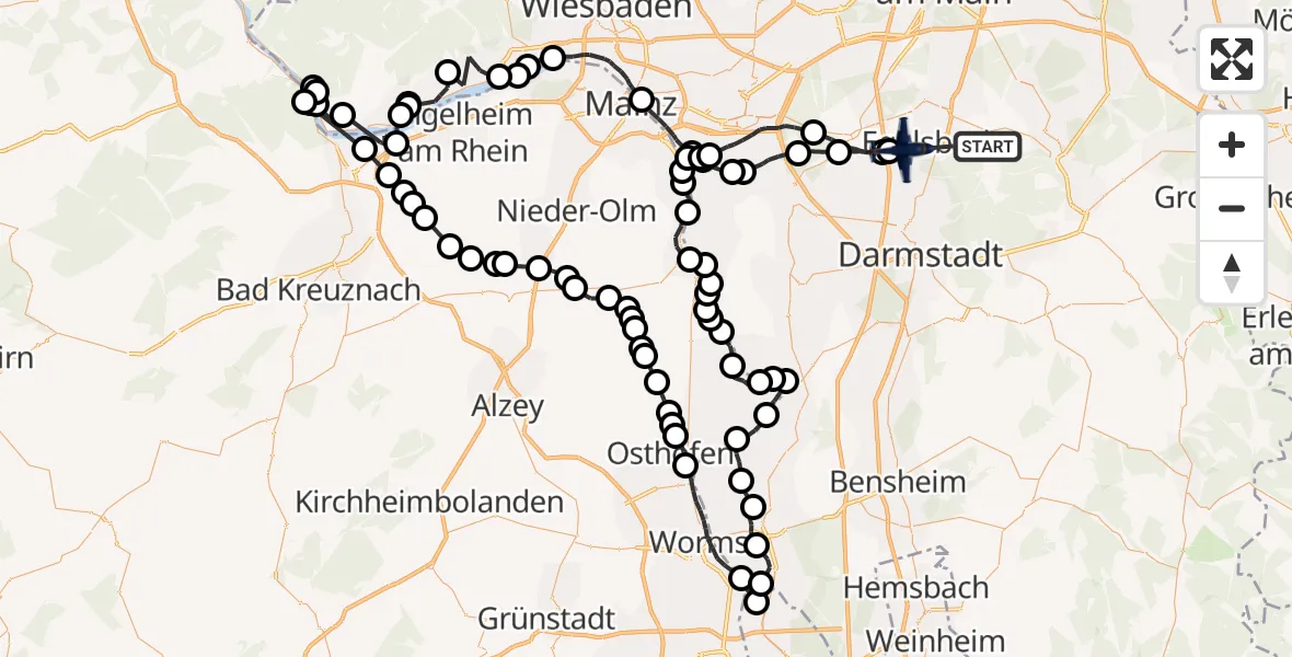 Flugroute Polizeiflugzeug Dreieich - Flughafen Frankfurt-Egelsbach, 02 Oktober 2026, 09:20