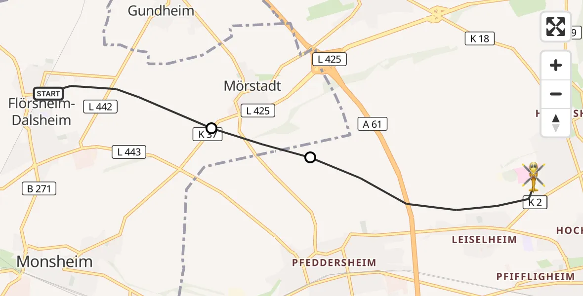 Flugroute Rettungshubschrauber Flörsheim-Dalsheim - Worms, 02 Oktober 2026, 09:21