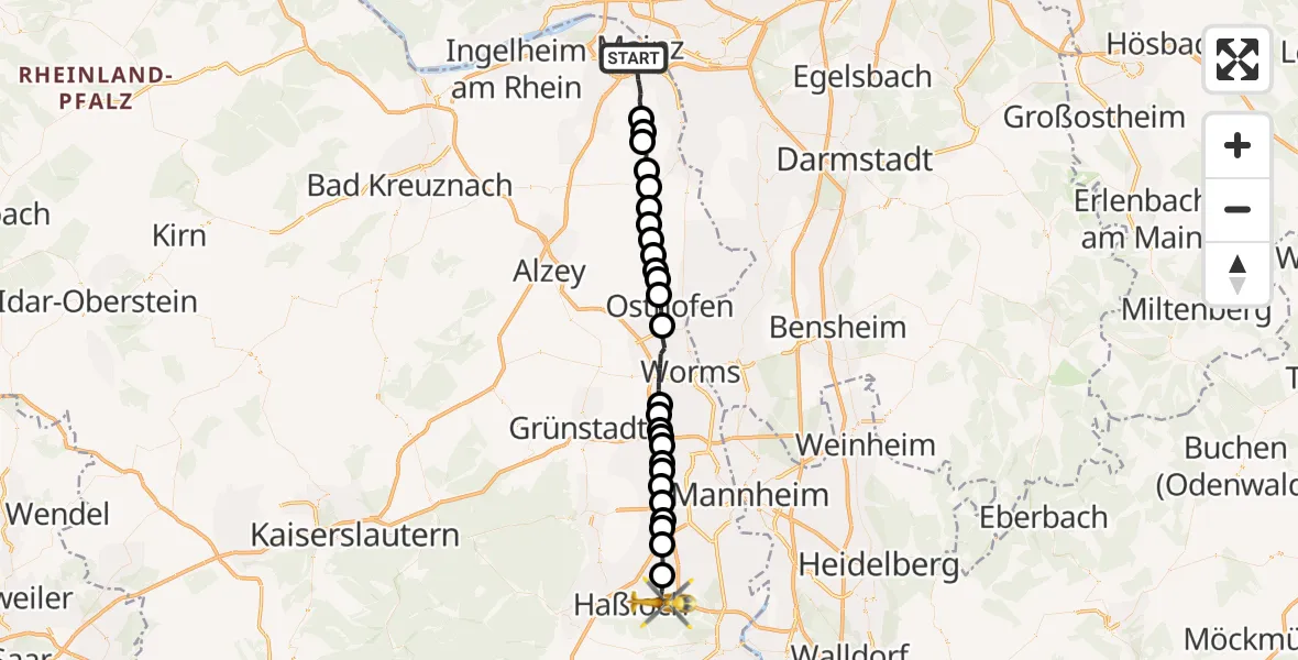 Flugroute Rettungshubschrauber Mainz - Böhl-Iggelheim, 02 Oktober 2026, 09:23