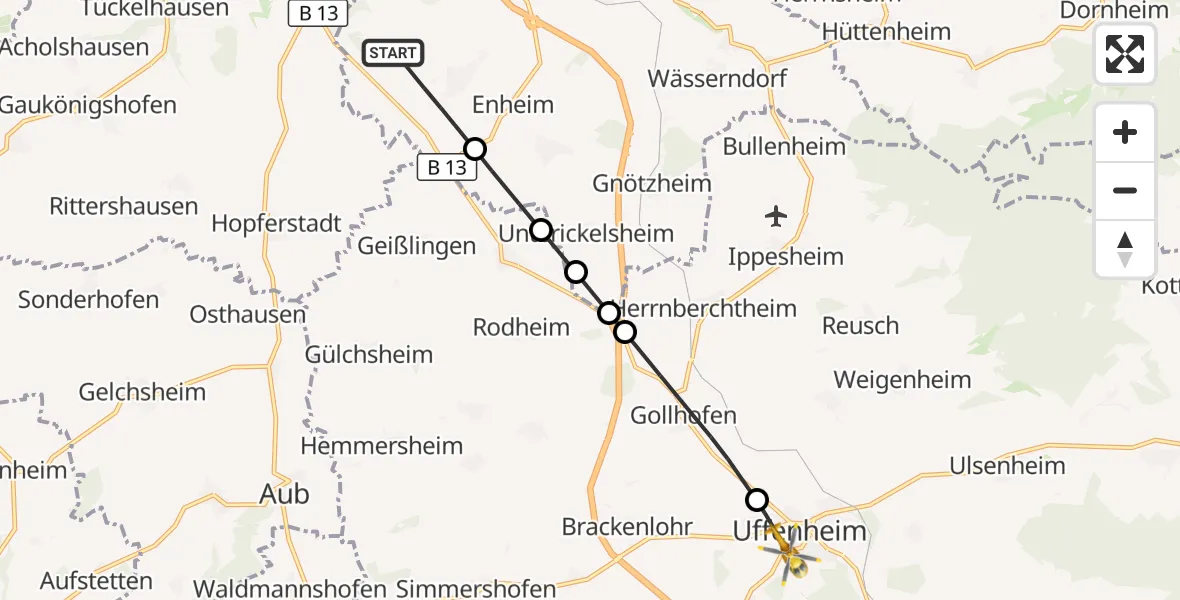Flugroute Rettungshubschrauber Marktbreit - Uffenheim, 02 Oktober 2026, 09:24