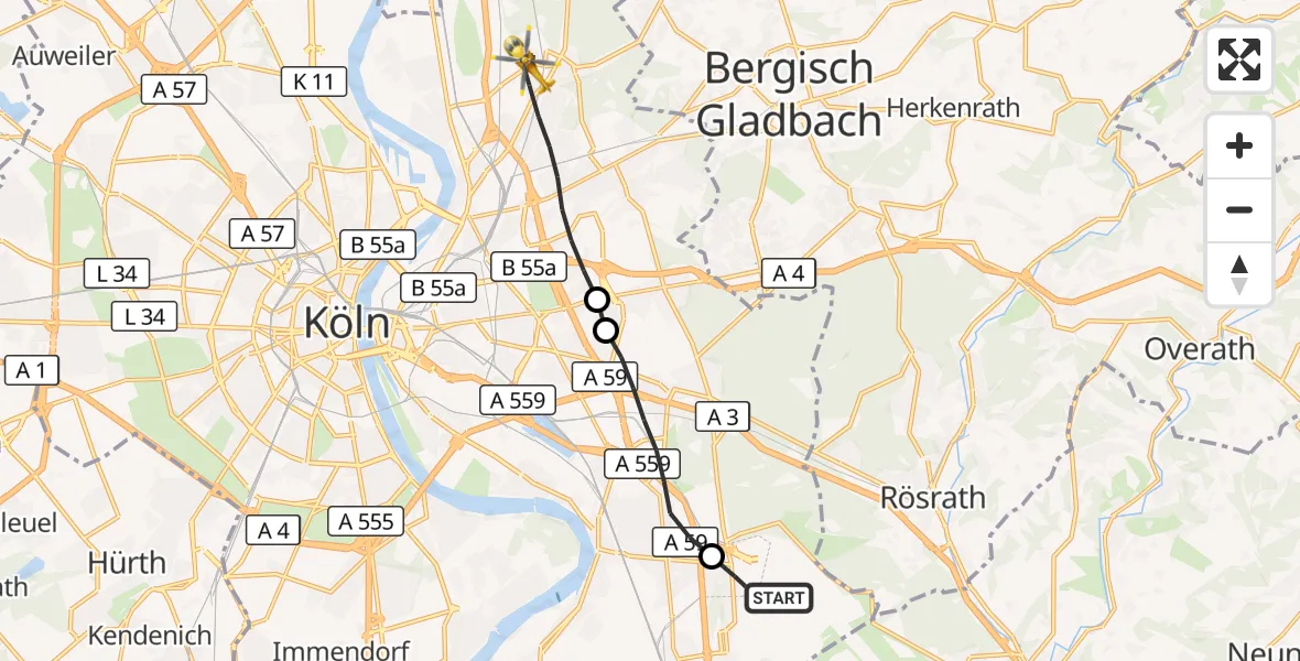 Flugroute Rettungshubschrauber Köln Bonn Flughafen - Köln, 02 Oktober 2026, 09:26