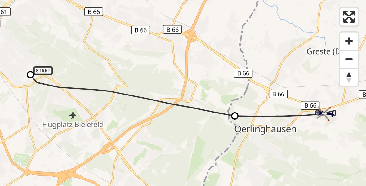Flugroute Polizeihubschrauber Luftrettungszentrum Bielefeld - Oerlinghausen, 02 Oktober 2026, 09:26