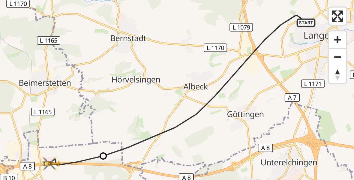 Flugroute Rettungshubschrauber Langenau - Ulm, 02 Oktober 2026, 09:31
