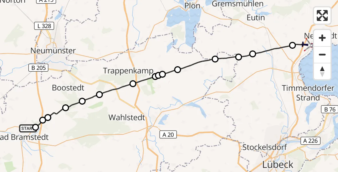 Flugroute Polizeihubschrauber Bad Bramstedt - Sierksdorf, 02 Oktober 2026, 09:37