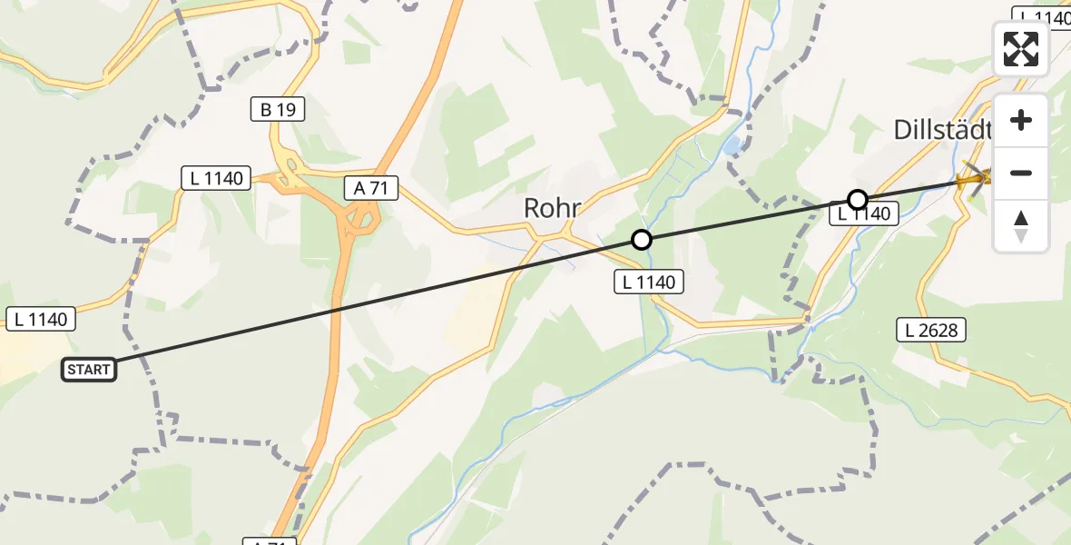 Flugroute Rettungshubschrauber Meiningen - Dillstädt, 02 Oktober 2026, 09:38