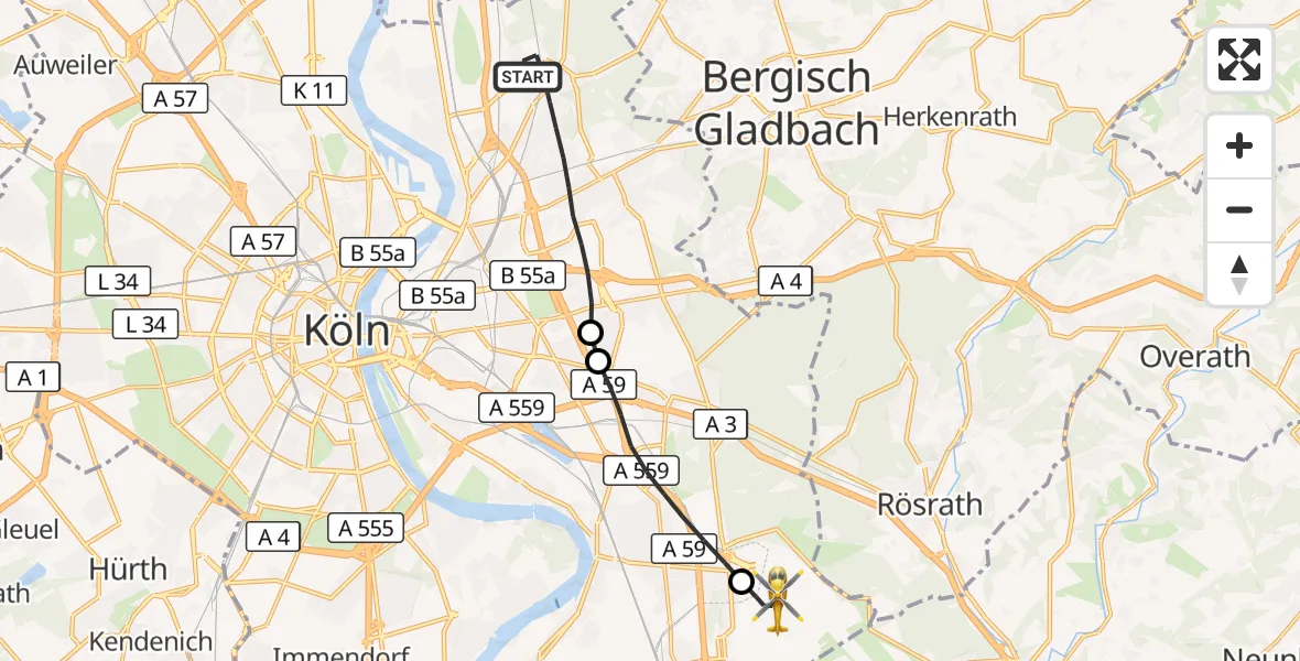 Flugroute Rettungshubschrauber Köln - Köln Bonn Flughafen, 02 Oktober 2026, 10:10