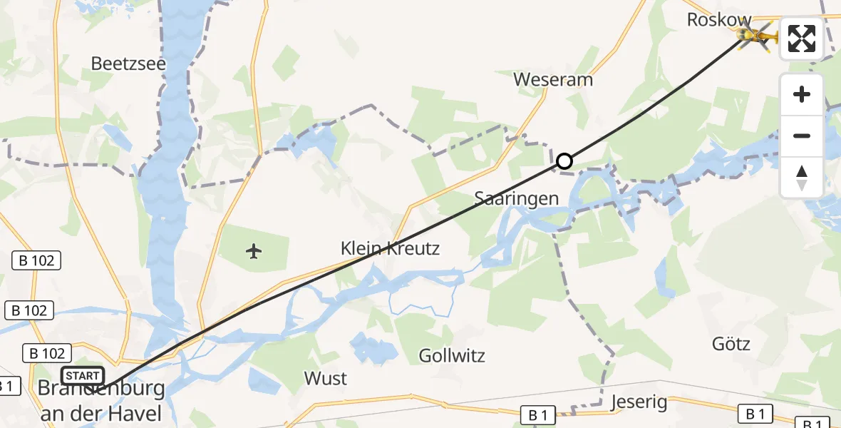 Flugroute Rettungshubschrauber Brandenburg an der Havel - Roskow, 02 Oktober 2026, 10:12