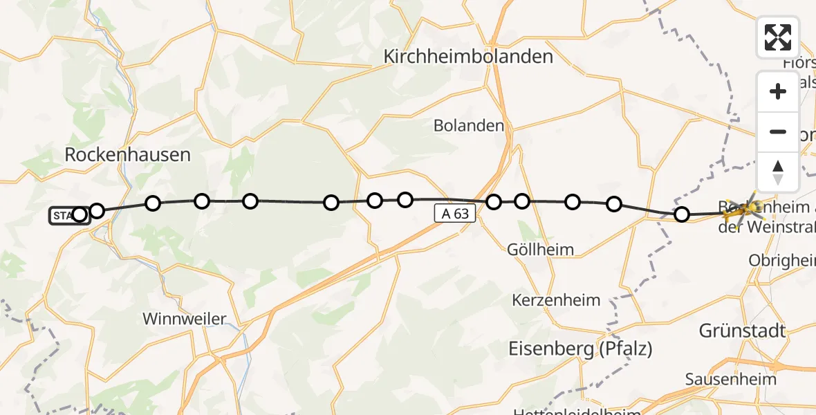 Flugroute Rettungshubschrauber Rockenhausen - Kindenheim, 02 Oktober 2026, 10:12