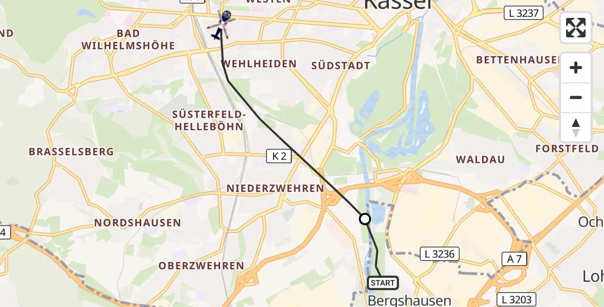 Flugroute Polizeihubschrauber Fuldabrück - Kassel, 02 Oktober 2026, 10:19