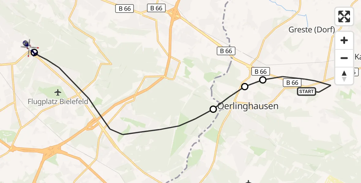 Flugroute Polizeihubschrauber Oerlinghausen - Luftrettungszentrum Bielefeld, 02 Oktober 2026, 10:26