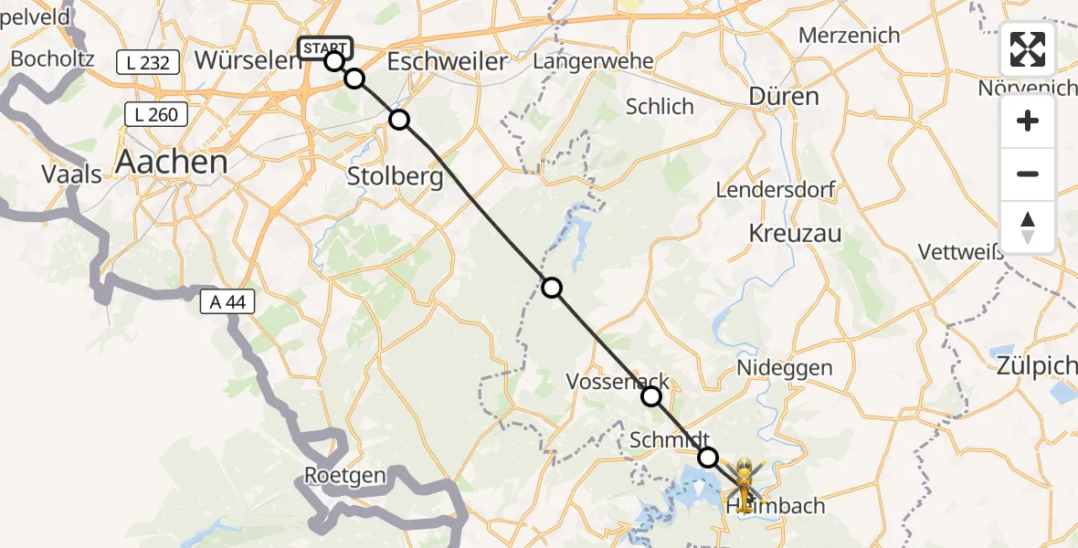 Flugroute Rettungshubschrauber Aachen-Merzbrück Flughafen - Heimbach, 02 Oktober 2026, 10:30