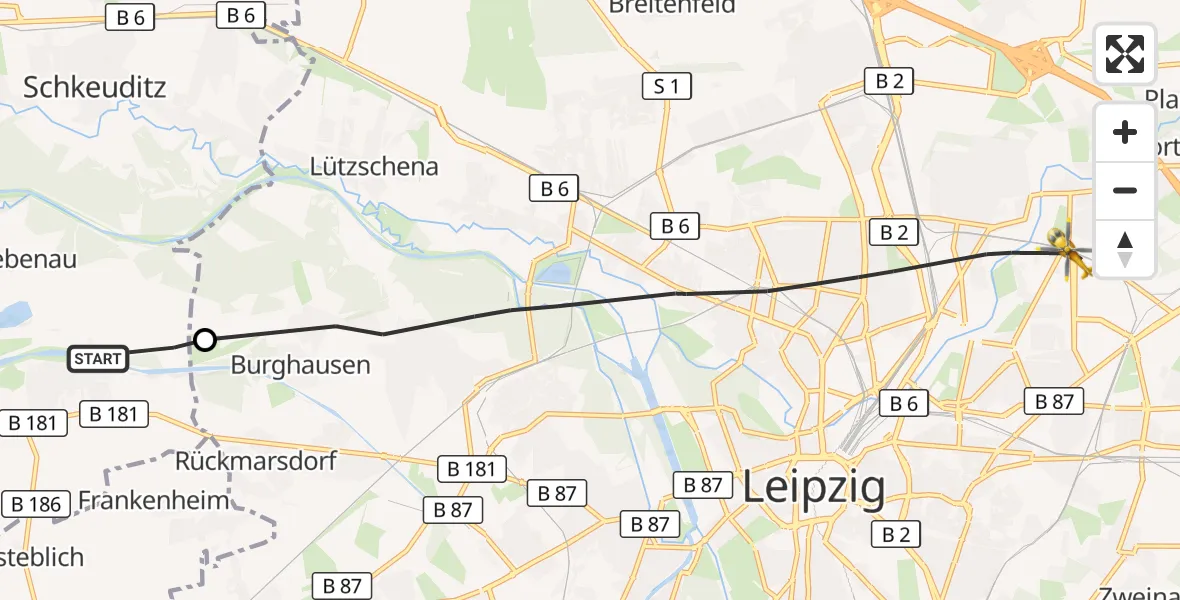 Flugroute Rettungshubschrauber Schkeuditz - Leipzig, 02 Oktober 2026, 10:39