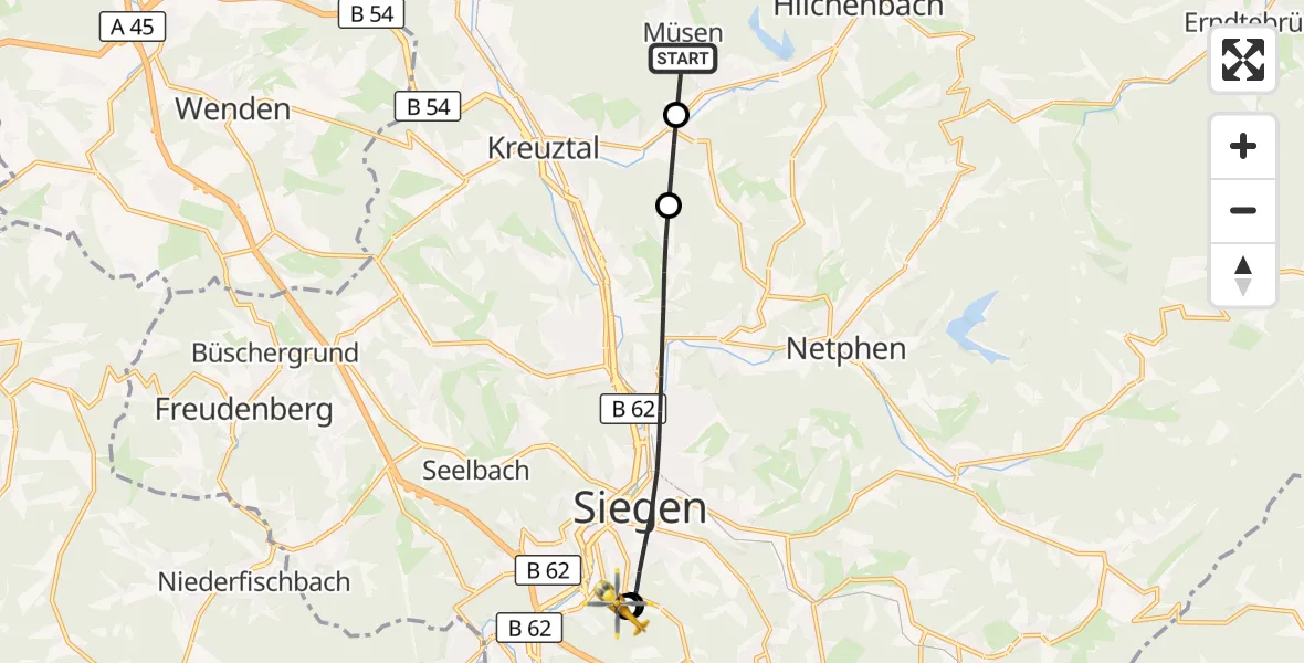 Flugroute Rettungshubschrauber Hilchenbach - Evangelisches Jung-Stilling Hospital, 02 Oktober 2026, 10:42