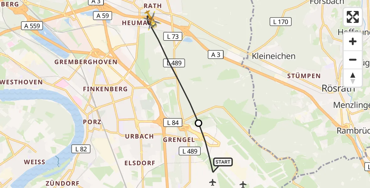 Flugroute Rettungshubschrauber Köln Bonn Flughafen - Köln, 02 Oktober 2026, 10:45