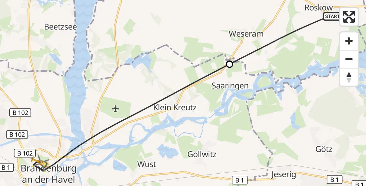 Flugroute Rettungshubschrauber Roskow - Brandenburg an der Havel, 02 Oktober 2026, 10:48