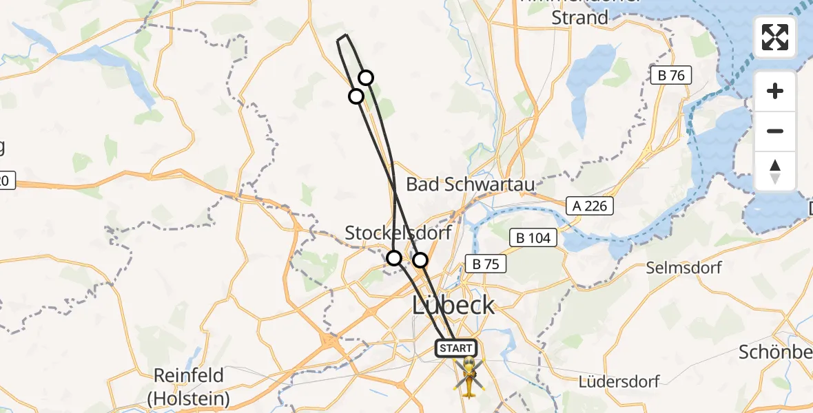 Flugroute Rettungshubschrauber Lübeck - Lübeck, 02 Oktober 2026, 10:56