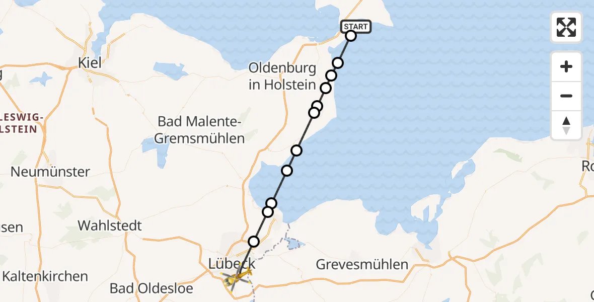 Flugroute Rettungshubschrauber Fehmarn - Lübeck, 02 Oktober 2026, 11:00