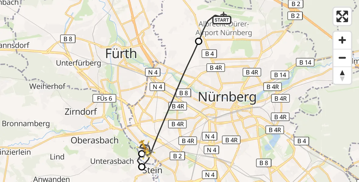 Flugroute Ambulanzhubschrauber Flughafen Nuremberg - Nürnberg, 02 Oktober 2026, 11:07