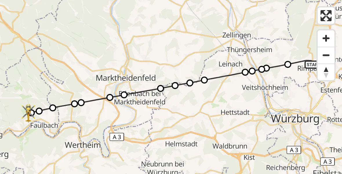 Flugroute Rettungshubschrauber Rimpar - Stadtprozelten, 02 Oktober 2026, 11:11