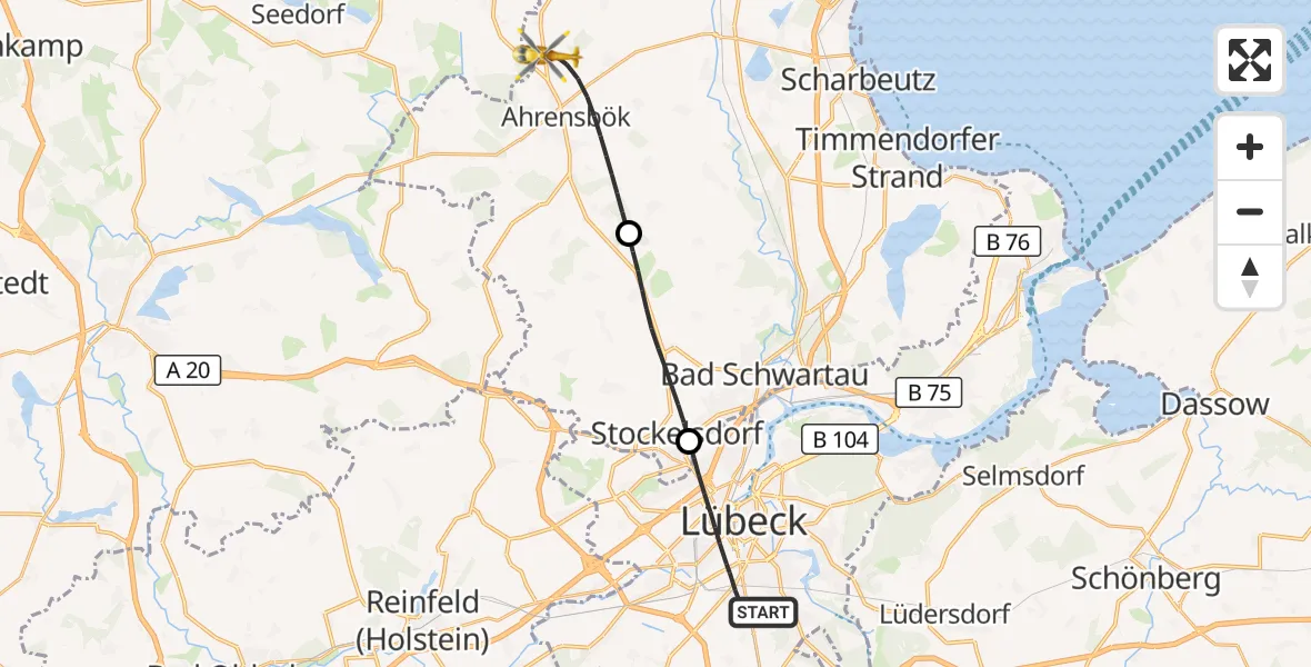 Flugroute Rettungshubschrauber Lübeck - Christoph 12 Luftrettungszentrum, 02 Oktober 2026, 11:12
