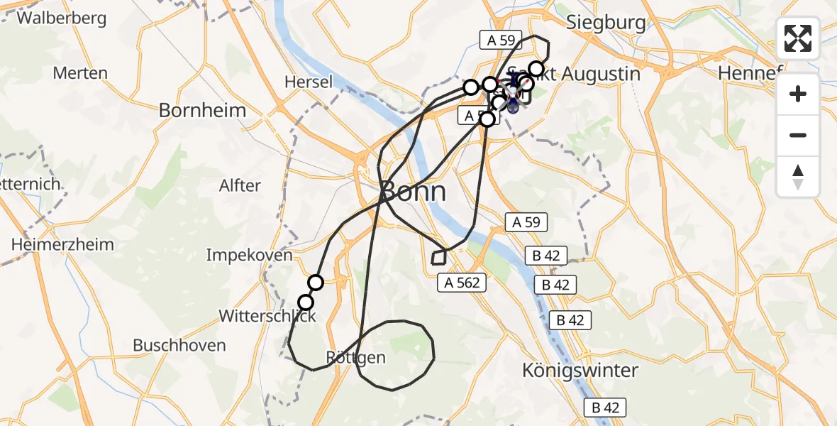 Flugroute Polizeihubschrauber Sankt Augustin - Bonn-Hangelar Flugplatz, 02 Oktober 2026, 11:14