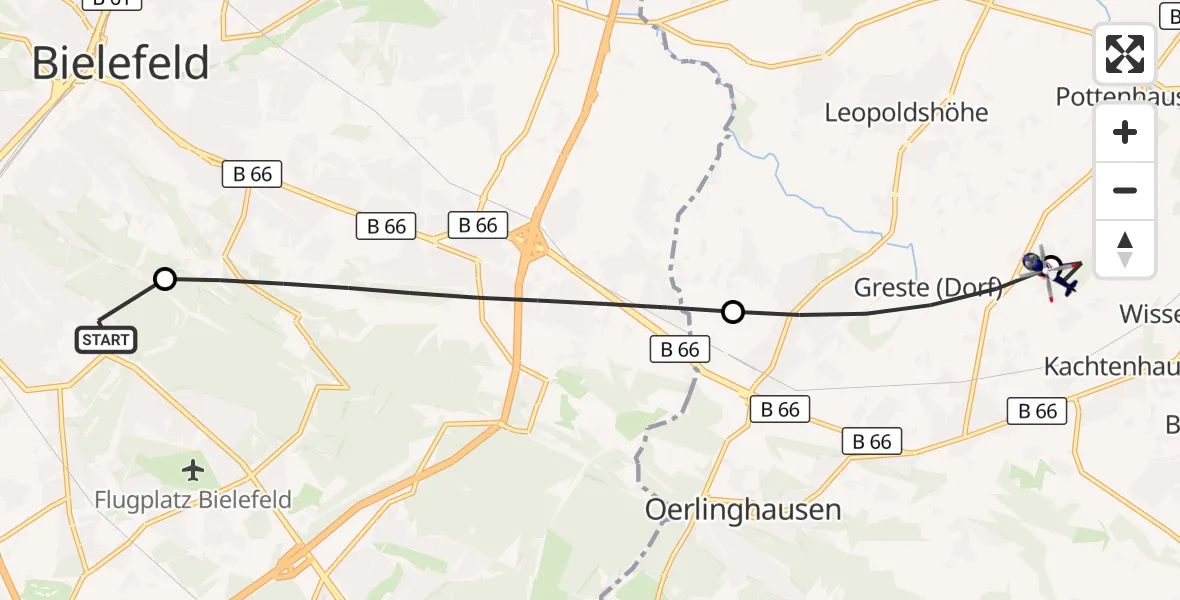 Flugroute Polizeihubschrauber Luftrettungszentrum Bielefeld - Lage, 02 Oktober 2026, 11:28