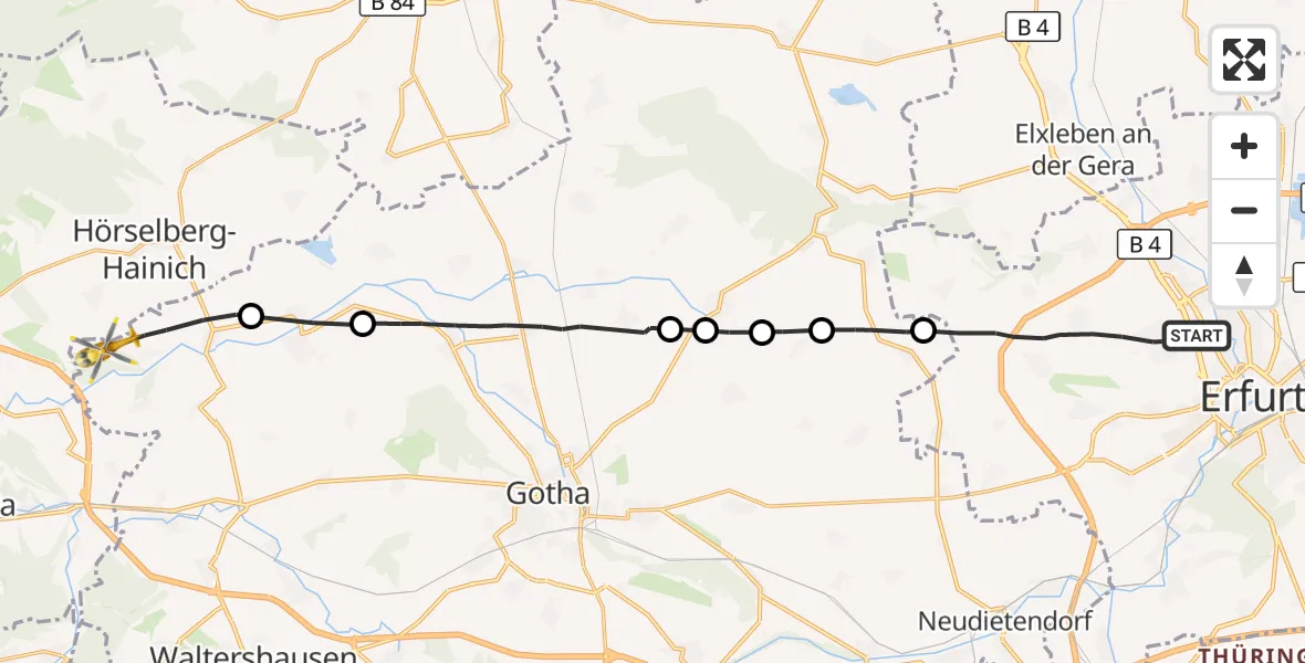 Flugroute Rettungshubschrauber Erfurt - Eisenach-Kindel Flughafen, 02 Oktober 2026, 11:33