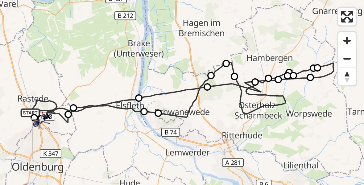 Flugroute Polizeihubschrauber Rastede - Rastede, 02 Oktober 2026, 11:33