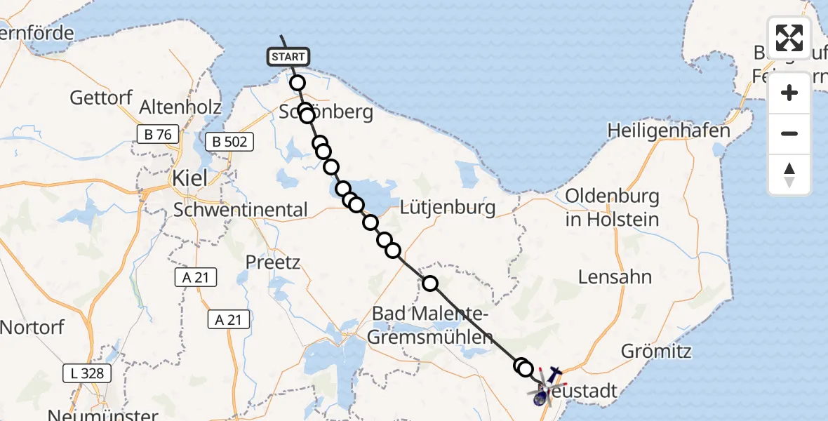 Flugroute Polizeihubschrauber Wisch - Sierksdorf, 02 Oktober 2026, 11:37