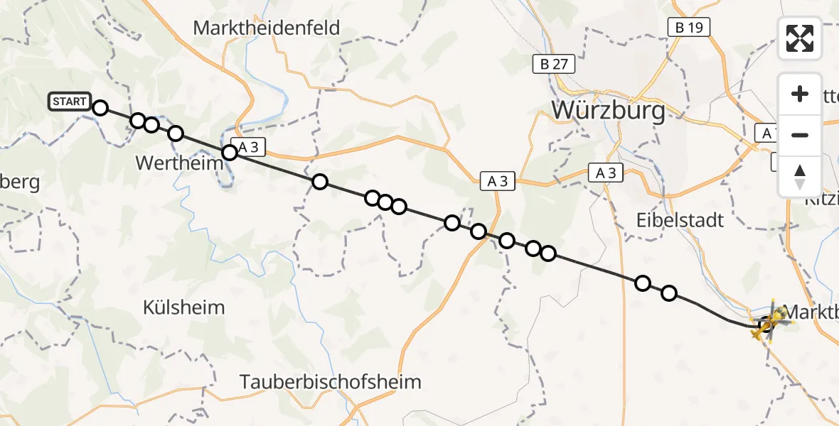 Flugroute Rettungshubschrauber Stadtprozelten - Ochsenfurt Hospital, 02 Oktober 2026, 11:43