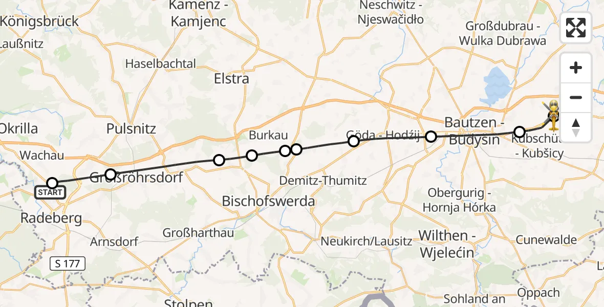 Flugroute Rettungshubschrauber Radeberg - Bautzen Flugplatz, 02 Oktober 2026, 11:47