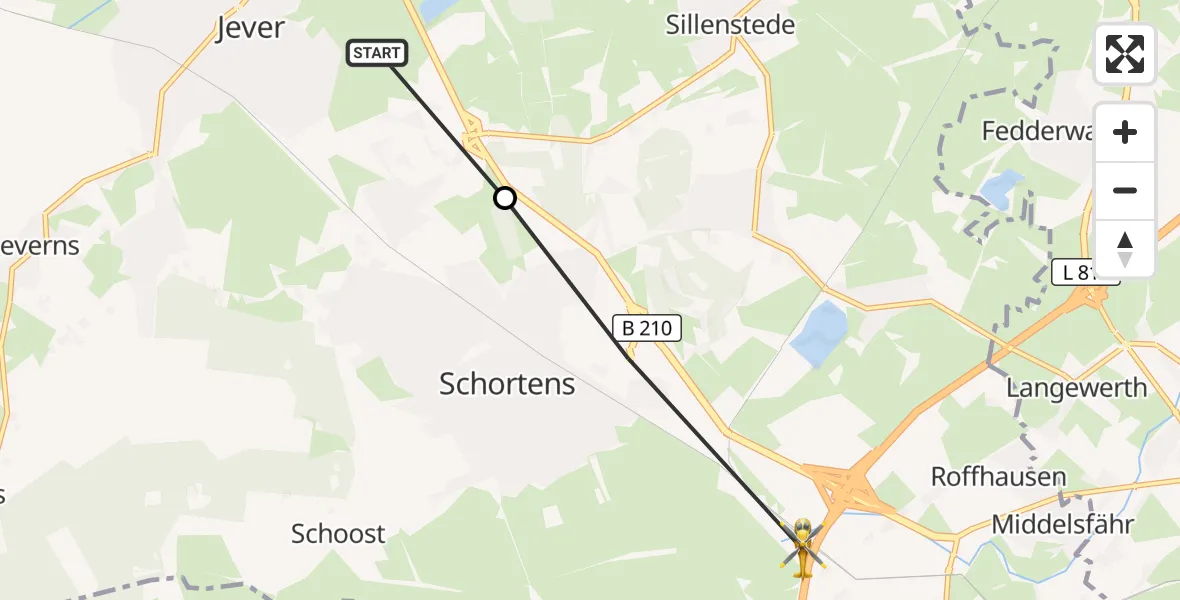 Flugroute Rettungshubschrauber Jever - Schortens, 02 Oktober 2026, 11:48